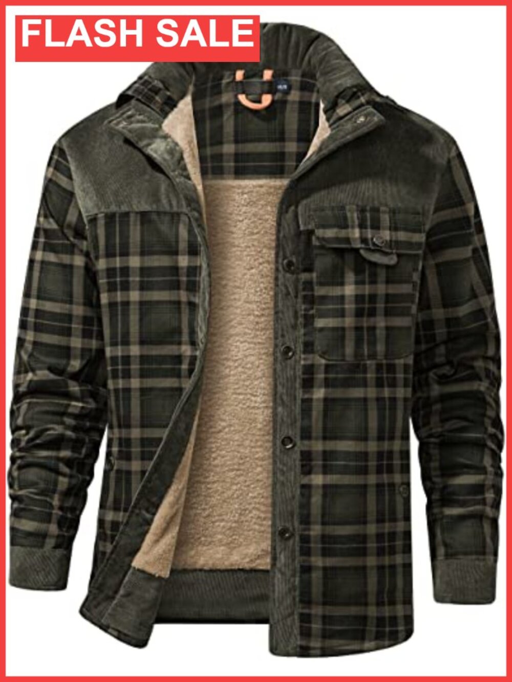 Flygo Men's Sherpa Lined Plaid Flannel Shirt Jacket Snap Button Warm Winter